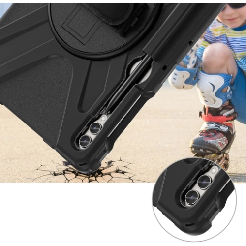 Samsung Galaxy Tab S9 Plus (+) Kılıf Zore Defender Boyun Askılı Tablet Silikon - Siyah