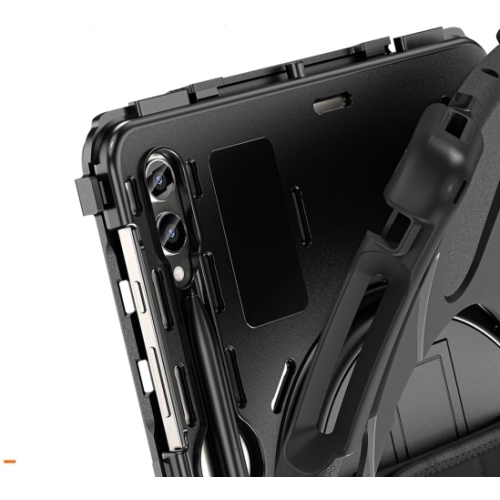 Samsung Galaxy Tab S9 Plus (+) Kılıf Zore Defender Boyun Askılı Tablet Silikon - Siyah