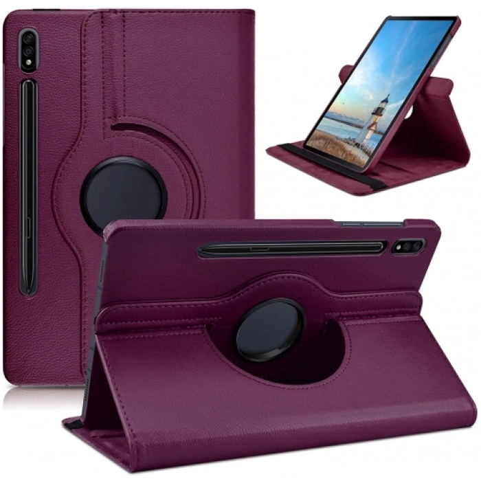 Samsung Galaxy Tab S9 Plus (+) Tablet Kılıfı 360 Derece Dönebilen Standlı Kapak - Mürdüm