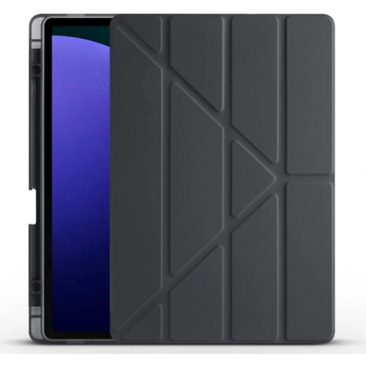 Samsung Galaxy Tab S9 Plus (+) Tablet Kılıfı Standlı Tri Folding Kalemlikli Silikon Smart Cover - Siyah