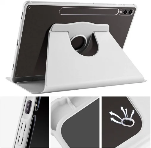 Samsung Galaxy Tab S9 Plus (+) Tablet Kılıfı Termik Kalem Bölmeli Dönebilen Standlı Kapak - Gri