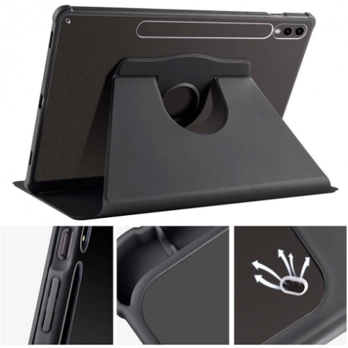 Samsung Galaxy Tab S9 Plus (+) Tablet Kılıfı Termik Kalem Bölmeli Dönebilen Standlı Kapak - Gri