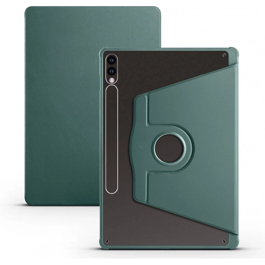 Samsung Galaxy Tab S9 Plus (+) Tablet Kılıfı Termik Kalem Bölmeli Dönebilen Standlı Kapak - Koyu Yeşil