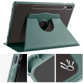 Samsung Galaxy Tab S9 Plus (+) Tablet Kılıfı Termik Kalem Bölmeli Dönebilen Standlı Kapak - Koyu Yeşil
