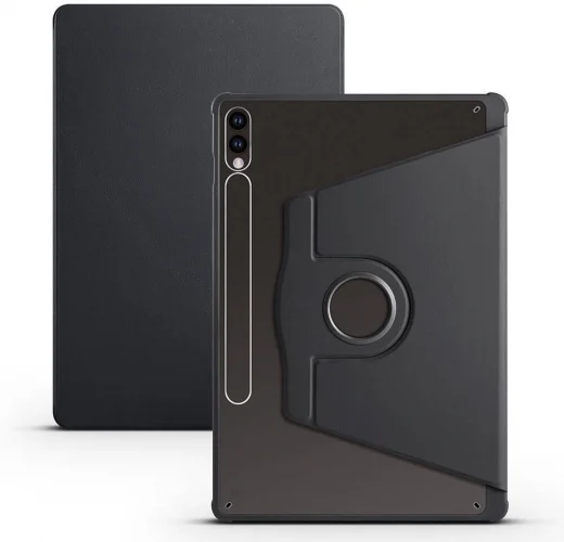 Samsung Galaxy Tab S9 Plus (+) Tablet Kılıfı Termik Kalem Bölmeli Dönebilen Standlı Kapak - Siyah