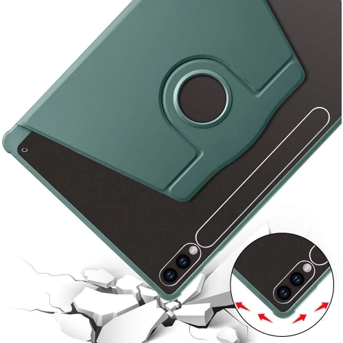 Samsung Galaxy Tab S9 Plus (+) Tablet Kılıfı Termik Kalem Bölmeli Dönebilen Standlı Kapak - Yeşil