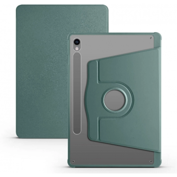 Samsung Galaxy Tab S9 Tablet Kılıfı Termik Kalem Bölmeli Dönebilen Standlı Kapak - Koyu Yeşil