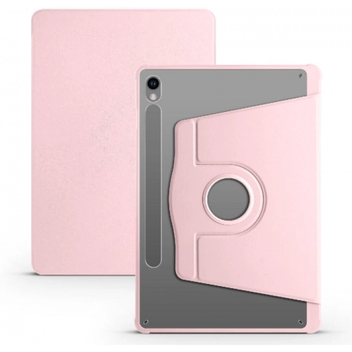 Samsung Galaxy Tab S9 Tablet Kılıfı Termik Kalem Bölmeli Dönebilen Standlı Kapak - Pembe