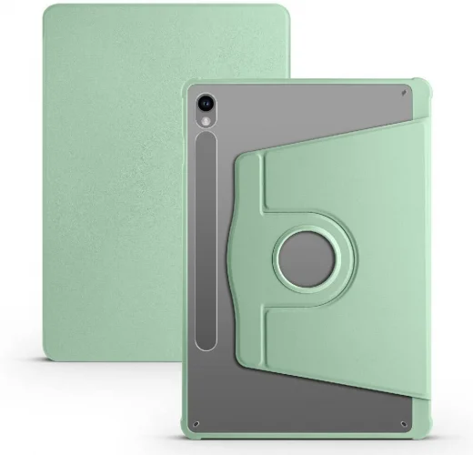 Samsung Galaxy Tab S9 Tablet Kılıfı Termik Kalem Bölmeli Dönebilen Standlı Kapak - Yeşil