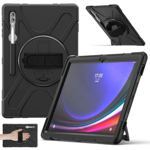 Samsung Galaxy Tab S9 Ultra (14.6) Kılıf Zore Defender Boyun Askılı Tablet Silikon - Siyah