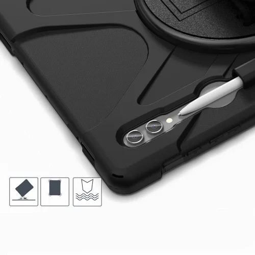 Samsung Galaxy Tab S9 Ultra (14.6) Kılıf Zore Defender Boyun Askılı Tablet Silikon - Siyah