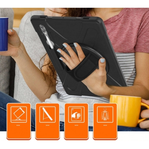Samsung Galaxy Tab S9 Ultra (14.6) Kılıf Zore Defender Boyun Askılı Tablet Silikon - Siyah