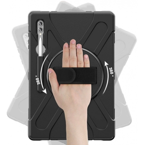 Samsung Galaxy Tab S9 Ultra (14.6) Kılıf Zore Defender Boyun Askılı Tablet Silikon - Siyah