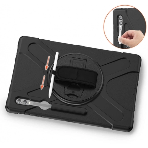 Samsung Galaxy Tab S9 Ultra (14.6) Kılıf Zore Defender Boyun Askılı Tablet Silikon - Siyah