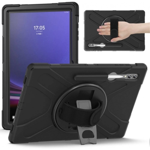 Samsung Galaxy Tab S9 Ultra (14.6) Kılıf Zore Defender Boyun Askılı Tablet Silikon - Siyah