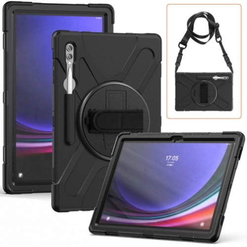 Samsung Galaxy Tab S9 Ultra (14.6) Kılıf Zore Defender Boyun Askılı Tablet Silikon - Siyah