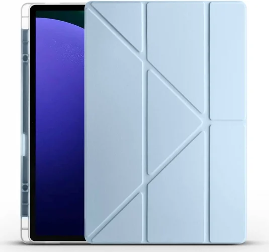 Samsung Galaxy Tab S9 Ultra (14.6) Tablet Kılıfı Standlı Tri Folding Kalemlikli Silikon Smart Cover - Mavi