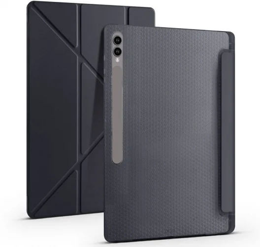 Samsung Galaxy Tab S9 Ultra (14.6) Tablet Kılıfı Standlı Tri Folding Kalemlikli Silikon Smart Cover - Mor