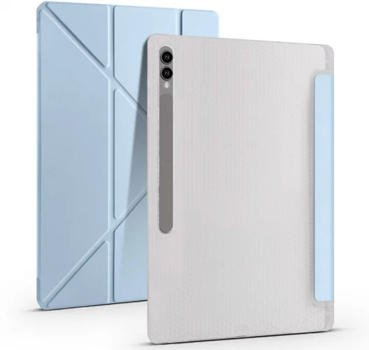 Samsung Galaxy Tab S9 Ultra (14.6) Tablet Kılıfı Standlı Tri Folding Kalemlikli Silikon Smart Cover - Mor
