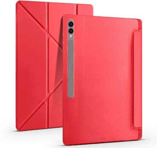 Samsung Galaxy Tab S9 Ultra (14.6) Tablet Kılıfı Standlı Tri Folding Kalemlikli Silikon Smart Cover - Rose Gold