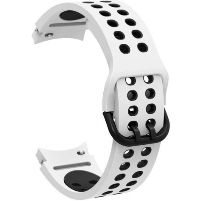 Samsung Galaxy Watch 4 Classic 46mm Kordon Spor Silikon Delikli KRD-02 - Beyaz-Siyah