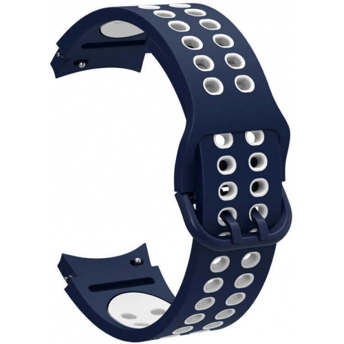 Samsung Galaxy Watch 4 Classic 46mm Kordon Spor Silikon Delikli KRD-02 - Mavi-Beyaz