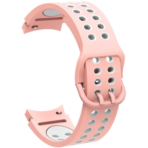 Samsung Galaxy Watch 4 Classic 46mm Kordon Spor Silikon Delikli KRD-02 - Pembe-Beyaz