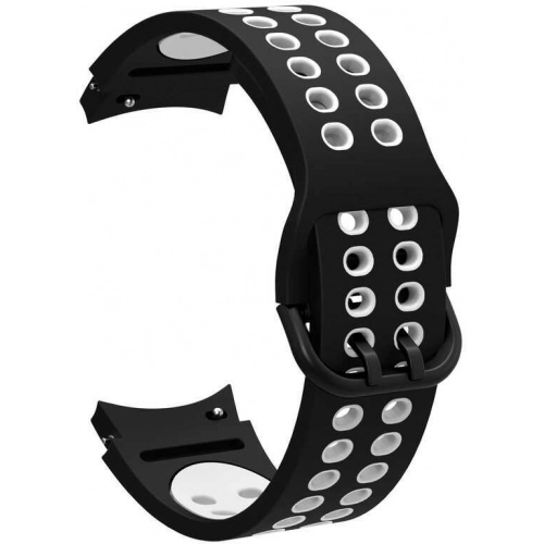 Samsung Galaxy Watch 4 Classic 46mm Kordon Spor Silikon Delikli KRD-02 - Siyah - Beyaz