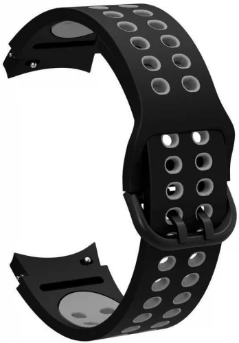 Samsung Galaxy Watch 4 Classic 46mm Kordon Spor Silikon Delikli KRD-02 - Siyah-Gri