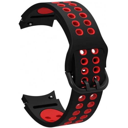 Samsung Galaxy Watch 4 Classic 46mm Kordon Spor Silikon Delikli KRD-02 - Siyah-Kırmızı