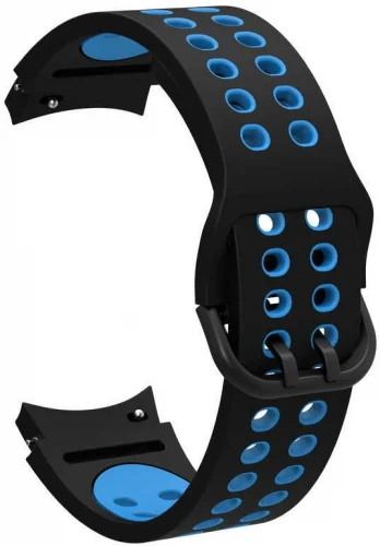 Samsung Galaxy Watch 4 Classic 46mm Kordon Spor Silikon Delikli KRD-02 - Siyah-Mavi