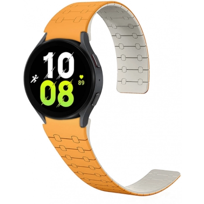 Samsung Galaxy Watch 6 44mm Kordon Çizgili Desenli Silikon KRD-111 Kordon - Turuncu