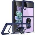 Samsung Galaxy Z Flip 3 Kılıf Standlı Arkası Şeffaf Kenarları Airbag Kapak - Lacivert