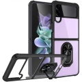 Samsung Galaxy Z Flip 3 Kılıf Standlı Arkası Şeffaf Kenarları Airbag Kapak - Siyah