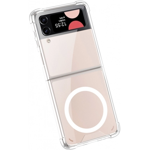 Samsung Galaxy Z Flip 3 Kılıf Wireless Şarj Özellikli Airbagli Kıpta Anti Shock Magsafe Kapak - Şeffaf