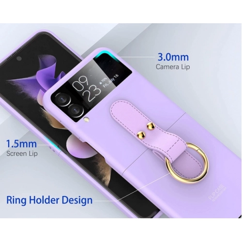 Samsung Galaxy Z Flip 3 Kılıf Yüzüklü Stand Özellikli Ring Kıpta Kapak - Mor