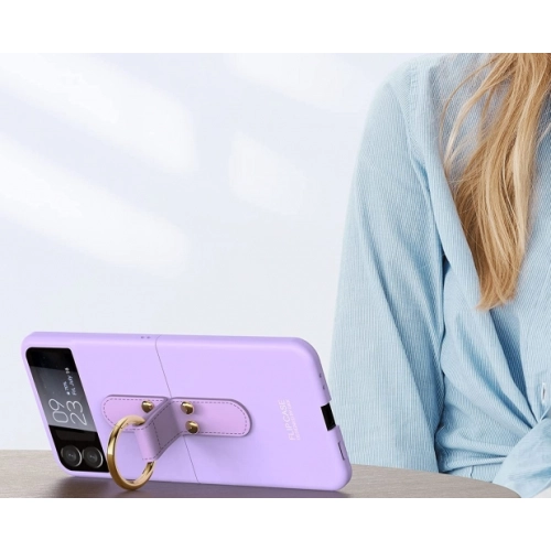 Samsung Galaxy Z Flip 3 Kılıf Yüzüklü Stand Özellikli Ring Kıpta Kapak - Pembe