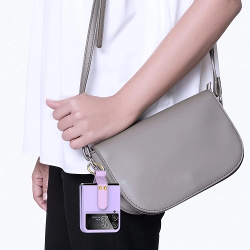 Samsung Galaxy Z Flip 3 Kılıf Yüzüklü Stand Özellikli Ring Kıpta Kapak - Pembe