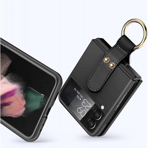 Samsung Galaxy Z Flip 3 Kılıf Yüzüklü Stand Özellikli Ring Kıpta Kapak - Siyah