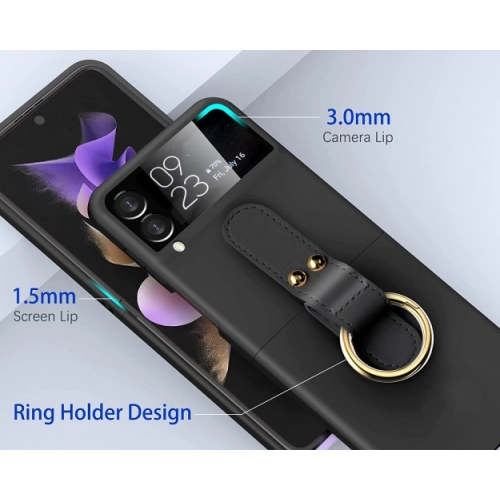 Samsung Galaxy Z Flip 3 Kılıf Yüzüklü Stand Özellikli Ring Kıpta Kapak - Siyah