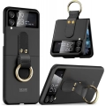 Samsung Galaxy Z Flip 3 Kılıf Yüzüklü Stand Özellikli Ring Kıpta Kapak - Siyah