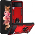 Samsung Galaxy Z Flip 3 Kılıf Zırhlı Standlı Mıknatıslı Katlanabilir Tank Kapak - Kırmızı