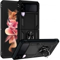 Samsung Galaxy Z Flip 3 Kılıf Zırhlı Standlı Mıknatıslı Katlanabilir Tank Kapak - Siyah