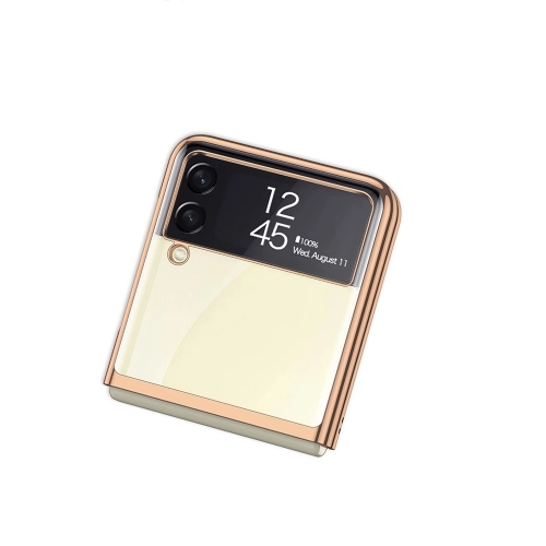 Samsung Galaxy Z Flip 4 Kılıf Metal Görünümlü Esnek Kıpta Kapak - Mor