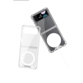 Samsung Galaxy Z Flip 4 Kılıf Wireless Şarj Özellikli Airbagli Kıpta Anti Shock Magsafe Kapak - Şeffaf