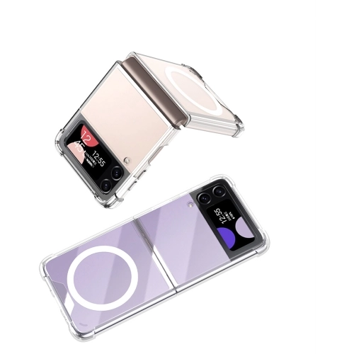Samsung Galaxy Z Flip 4 Kılıf Wireless Şarj Özellikli Airbagli Kıpta Anti Shock Magsafe Kapak - Şeffaf