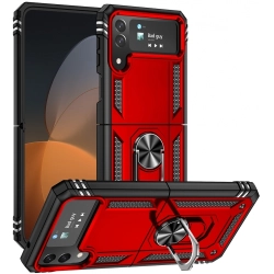Samsung Galaxy Z Flip 4 Kılıf Zırhlı Standlı Mıknatıslı Katlanabilir Tank Kapak - Kırmızı