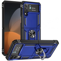 Samsung Galaxy Z Flip 4 Kılıf Zırhlı Standlı Mıknatıslı Katlanabilir Tank Kapak - Mavi