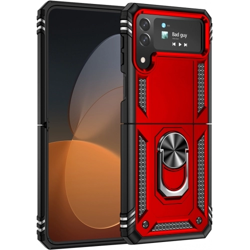 Samsung Galaxy Z Flip 4 Kılıf Zırhlı Standlı Mıknatıslı Katlanabilir Tank Kapak - Siyah