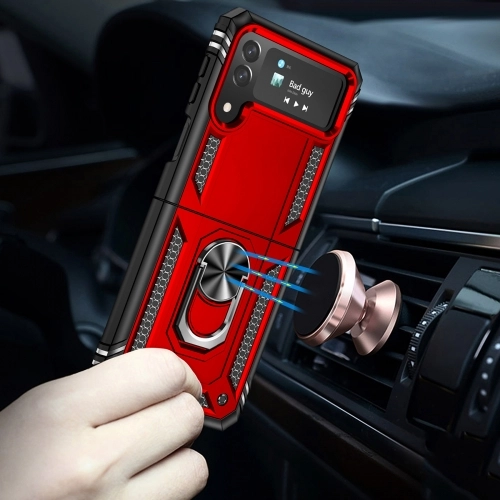 Samsung Galaxy Z Flip 4 Kılıf Zırhlı Standlı Mıknatıslı Katlanabilir Tank Kapak - Siyah